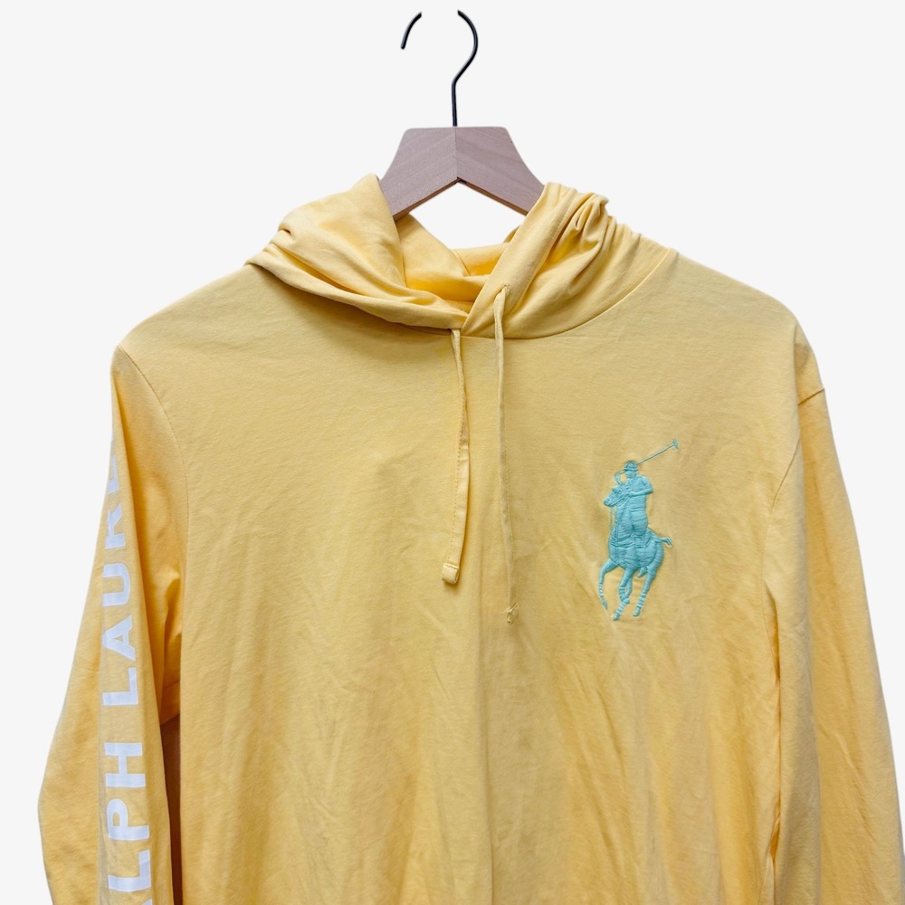 Polo Ralph Lauren Long Sleeve Hoodie Yellow Mens Medium Big Pony Logo - Picture 2 of 7